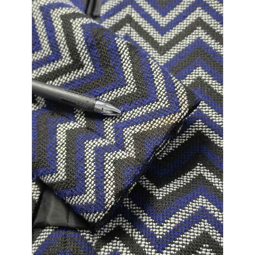 Tahari Arthur S. Levine Blazer Jacket Womens 2P Blue Black Chevron Open Front